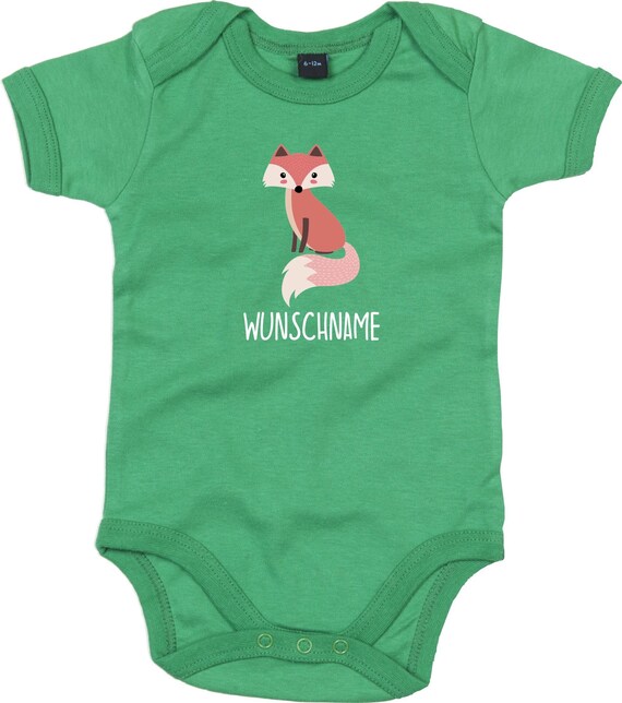 kleckerliese Baby Body "Wunschname Fuchs" Babybody Strampler Jungen Mädchen Kurzarm