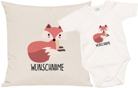 kleckerliese Geschenkset Geburt Kissen Body mit Tiermotiv "Fuchs" Fair Wear mit Kissenfüllung