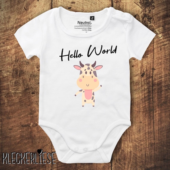 Kleckerliese Babybody Body "Hello World Kuh" Fair Wear, Organic, Organic Baby Boys Girls