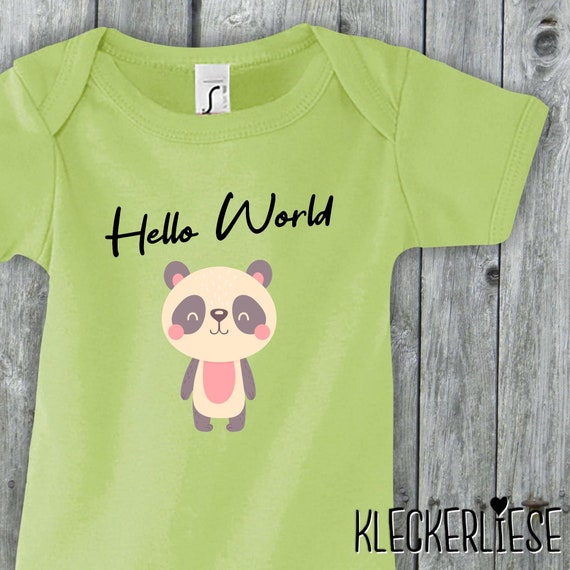 Baby Body "Hello World Pandabär" Babybody Strampler Jungen Mädchen