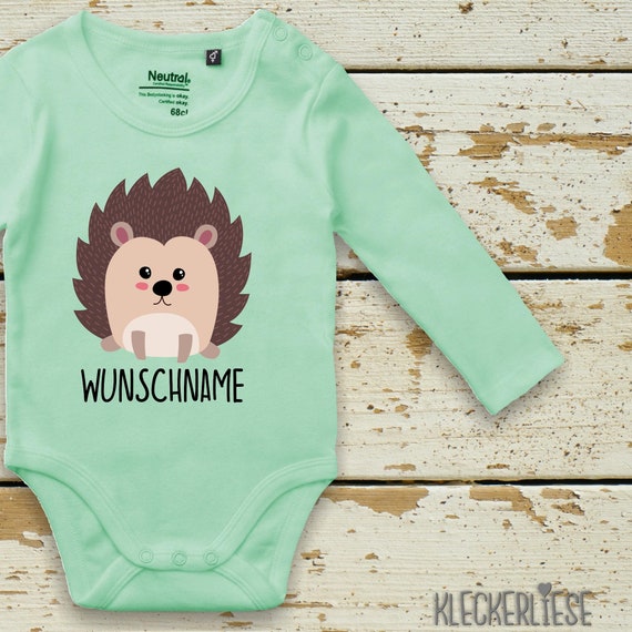 kleckerliese long sleeve baby bodysuit "desired name hedgehog" baby bodysuit boys girls longsleeve fair wear