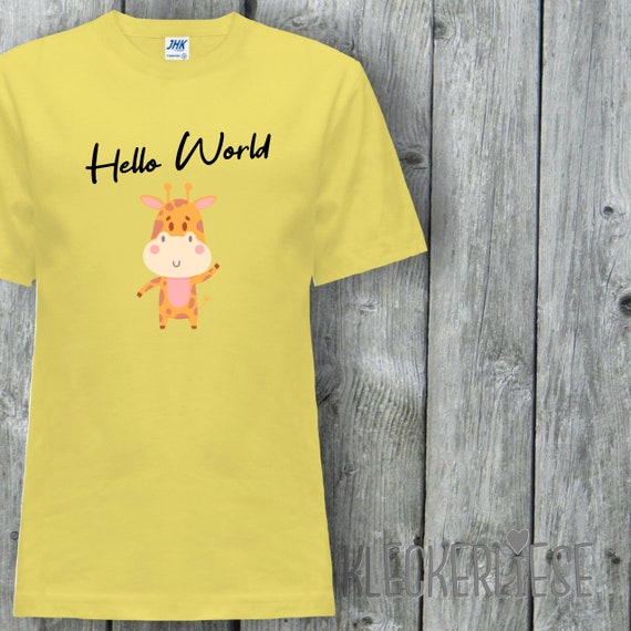 Kinder T-Shirt "Hello World Giraffe" Shirt Jungen Mädchen Baby Kind