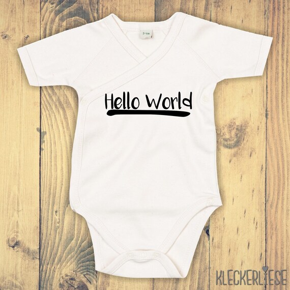 kleckerliese Wickel Baby Body "Hello World " Babybody Strampler Wickelbody Organic Kimono Kurzarm