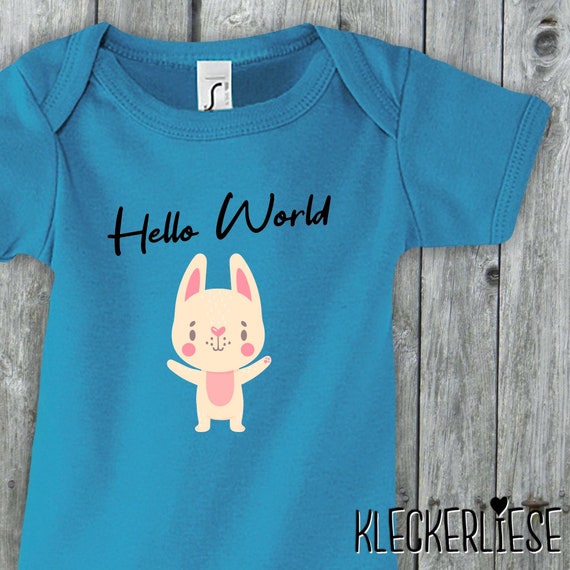 Baby Body "Hello World Hase" Babybody Strampler Jungen Mädchen