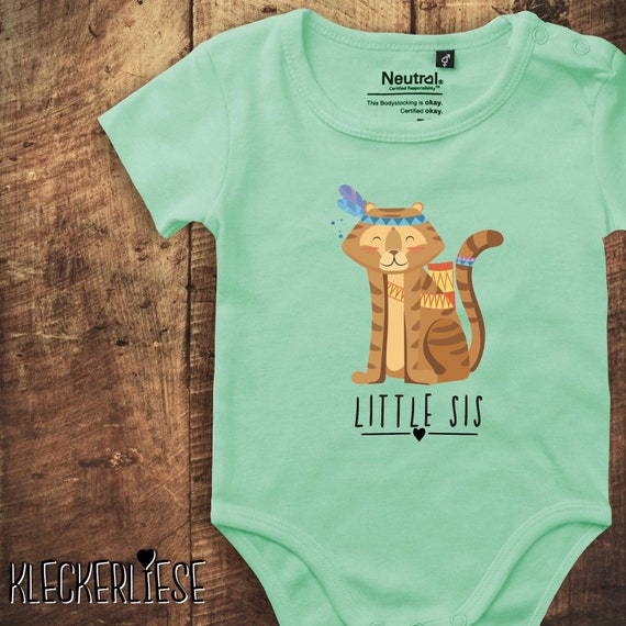 Kleckerliese Babybody Body "Little Sis Animal Motif Tiger" Fair Wear Romper Baby Young Girls