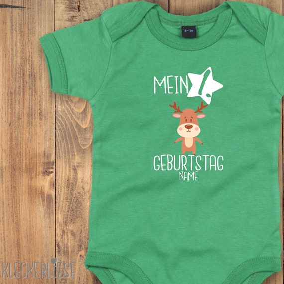 Baby Body mit Wunschtext "Mein 1. Geburtstag Elch mit Wunschname" Babybody Strampler Jungen Mädchen Kurzarm