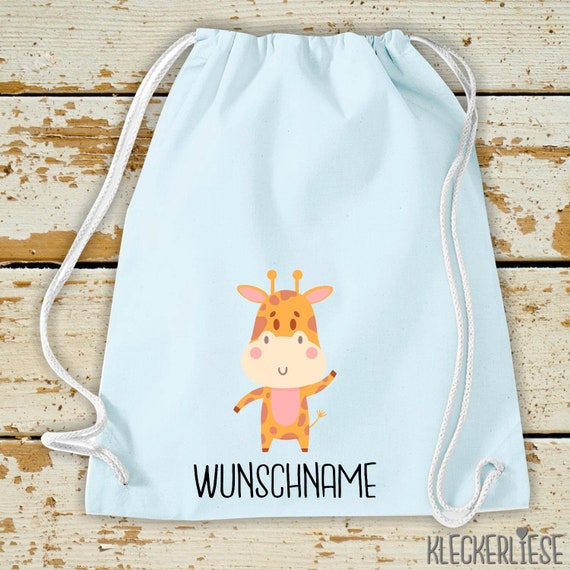 Kleckerliese Gymsack "Tiermotiv mit Wunschnamen Giraffe" mit Wunschtext oder Namen Rucksack Bag Stoffbeutel Turnbeutel Tragetasche