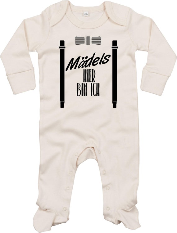 Kleckerliese Baby Schlafanzug "Mädels hier bin ich" Sleepsuit Langarm Jungen Mädchen Einteiler Strampler