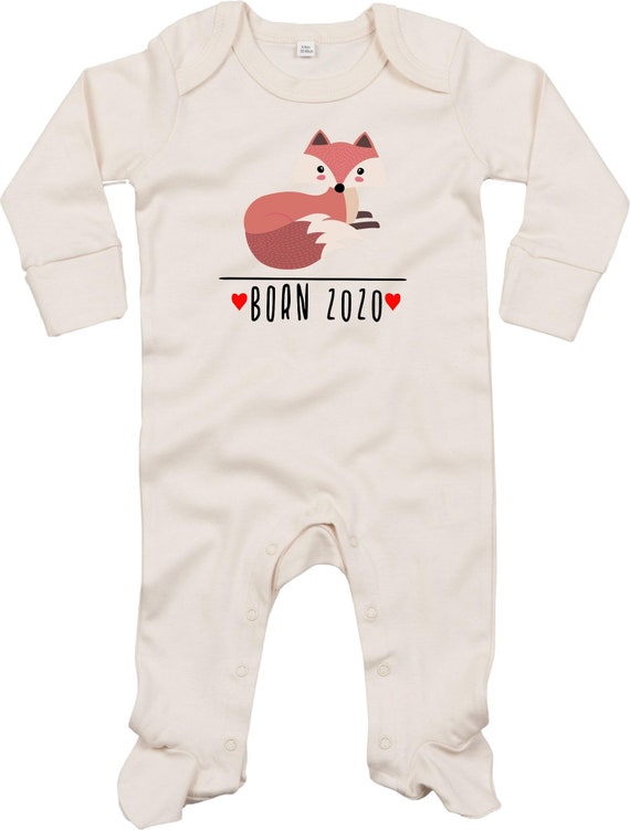 Kleckerliese Baby Schlafanzug "Born 2020 Tiermotiv Fuchs" Sleepsuit Langarm Jungen Mädchen Einteiler Strampler