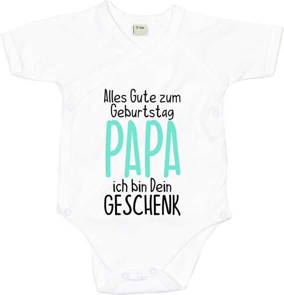 kleckerliese Wickel Baby Body "Alles Gute PAPA ich bin dein Geschenk" Babybody Strampler Wickelbody Organic Kimono Kurzarm