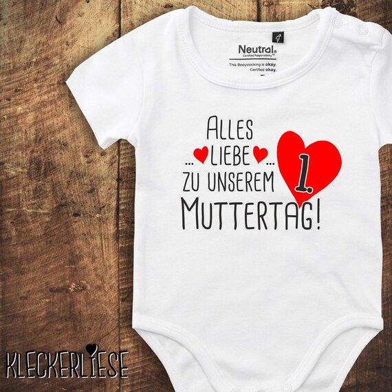 kleckerliese Babybody Mother's Day Bodysuit "Happy Birthday to our 1st Mother's Day Mom" Fair Wear, Bio, Organic Baby Boys Girls