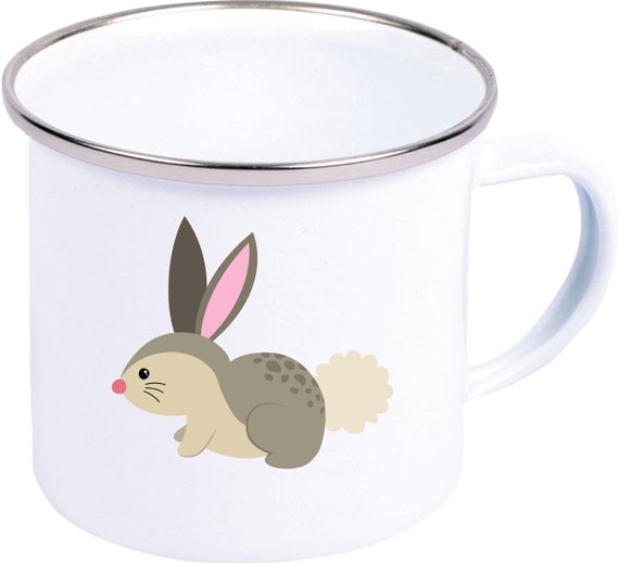 kleckerliese Emaille Kindertasse Teetasse Tasse Motiv Hase Tiermotive Tiere mit Wunschnamen Camping Zelten Retro Becher