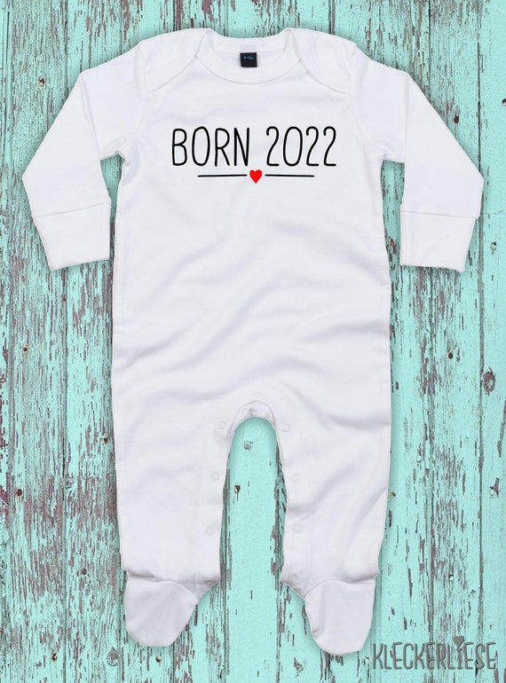 Baby Schlafanzug mit Wunschtext "Born Herz Wunschzahl Wunsch Datum" Sleepsuit Langarm Jungen Mädchen Einteiler Strampler