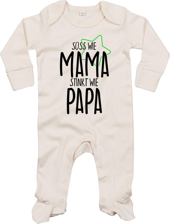 Kleckerliese Baby Schlafanzug "Süss wie MAMA stinkt wie PAPA" Sleepsuit Langarm Jungen Mädchen Einteiler Strampler