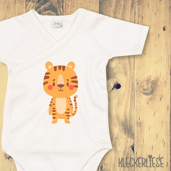 kleckerliese wrap baby body "animal motif tiger" baby body romper wrap body organic kimono short sleeve