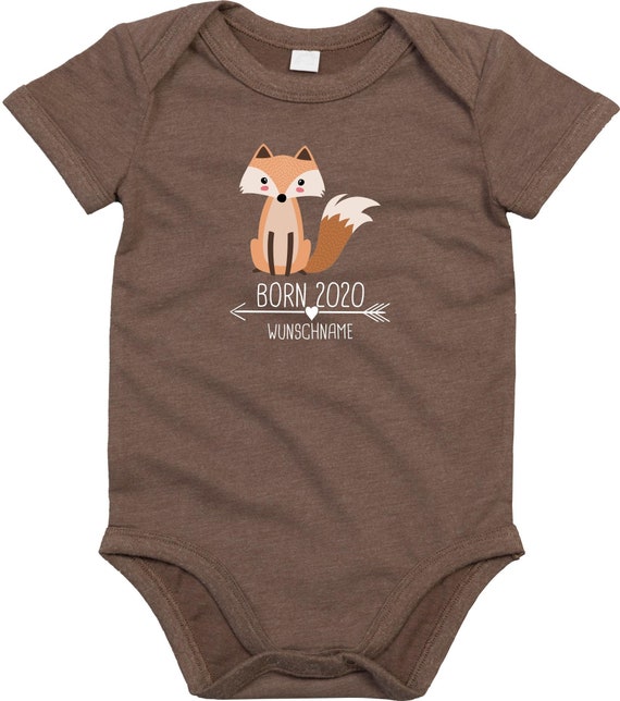 kleckerliese Baby Body "Born 2020 Tiermotiv Pfeil Wunschname Name Text Fuchs" mit Wunschtext oder Name Strampler Jungen Mädchen Kurzarm