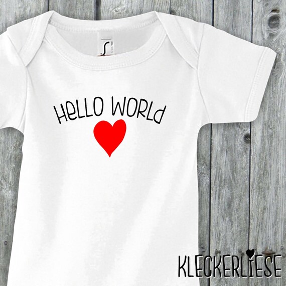 Baby Body "Hello World Herz" Babybody Strampler Jungen Mädchen