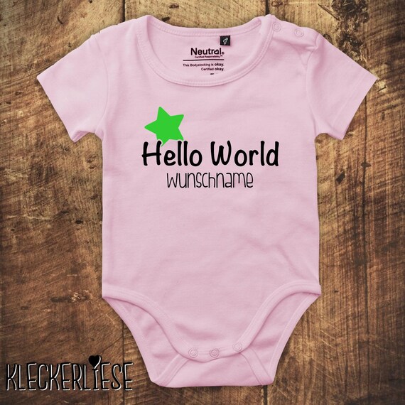 kleckerliese Babybody Body mit Wunschname "Hello World Stern Wunschname" Fair Wear, Bio, Organic Baby Jungen Mädchen