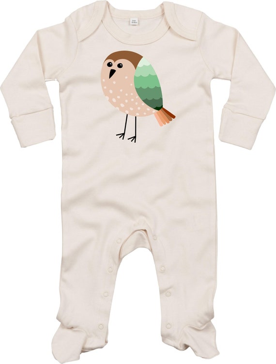 Kleckerliese Baby Schlafanzug Strampler "Vogel" Sleepsuit Langarm Jungen Mädchen Einteiler