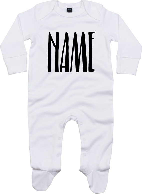 Kleckerliese Baby Schlafanzug mit Wunschnamen "Wunschname Name Wunschtext" Sleepsuit Langarm Jungen Mädchen Einteiler Strampler