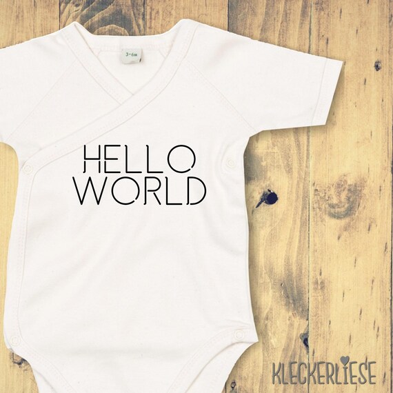 kleckerliese Wickel Baby Body "Hello World" Babybody Strampler Wickelbody Organic Kimono Kurzarm
