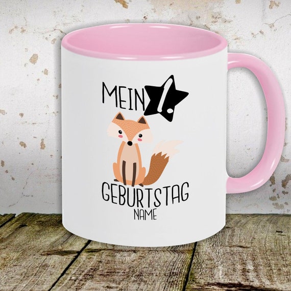 Kaffeetasse mit Wunschnamen Tasse Motiv "Mein 1. Geburtstag Fuchs mit Wunschname" Tasse Teetasse Milch Kakao