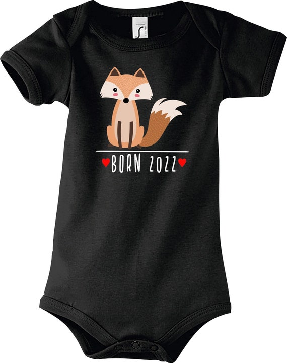 Kleckerliese Baby Body "Born 2022 Tiermotiv Fuchs" Jungen Mädchen Kurzarm mit Aufdruck Motiv