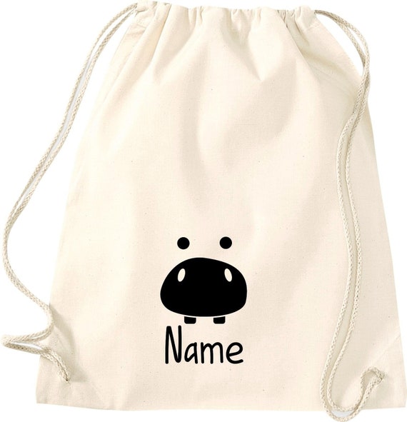 Kleckerliese Gymsack "Tiere Flusspferd Hippo Wunschname" Rucksack Bag Stoffbeutel Turnbeutel Tragetasche