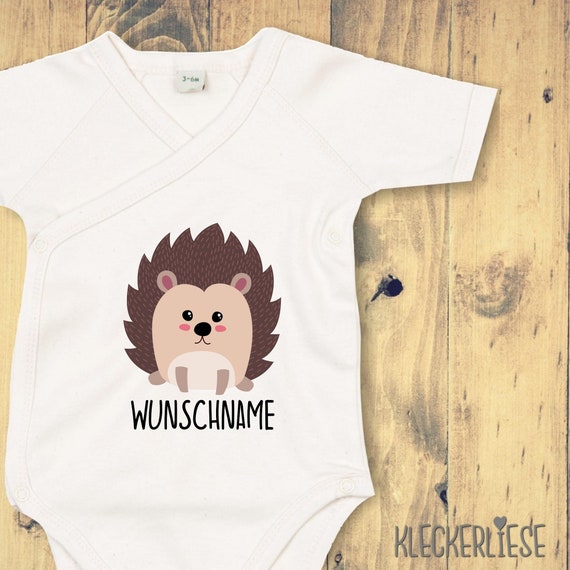 kleckerliese wrap baby body "desired name hedgehog" baby body romper wrap body organic kimono short sleeve