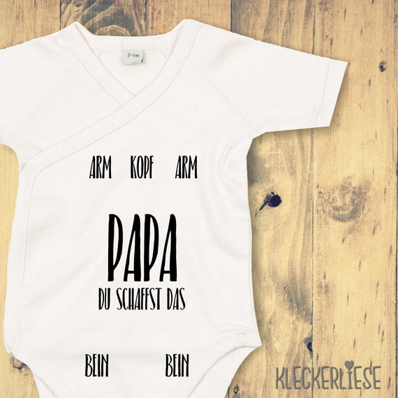 kleckerliese Wickel Baby Body "Papa du schaffst das Anleitung zum anziehen" Babybody Strampler Wickelbody Organic Kimono Kurzarm