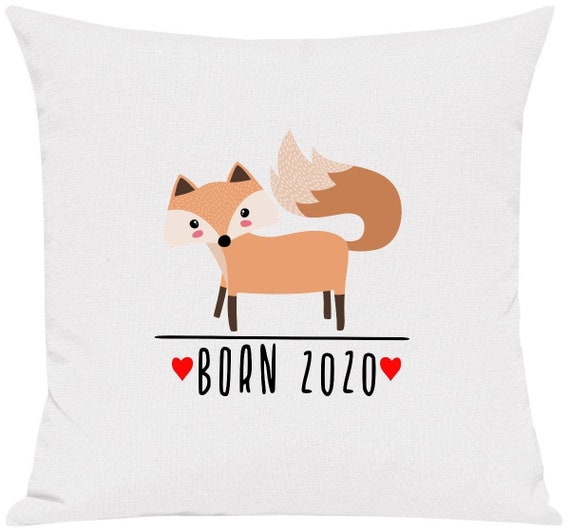 kleckerliese Kissen "Born 2020 Tiermotiv Fuchs" Kissenhülle Deko Sofa Kuschelkissen Dekoidee