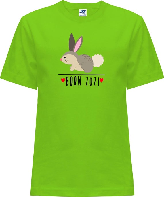 Kleckerliese Baby Kinder T-Shirt "Born 2021 Tiermotiv Hase " Kurzarm Sprüche Jungen Mädchen Shirt Nicki mit Aufdruck Motiv