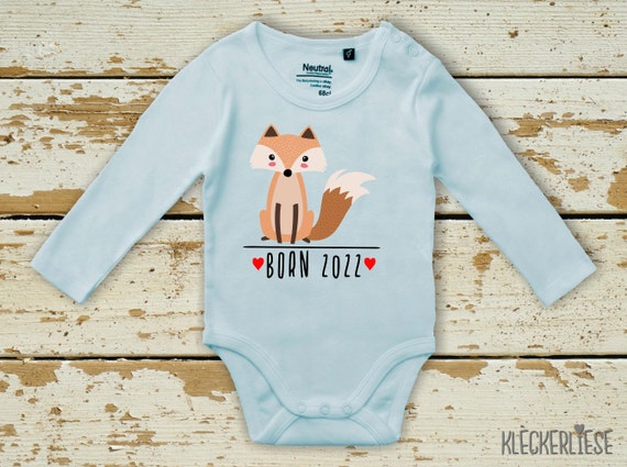 kleckerliese Langarm Babybody "Born 2022 Tiermotiv Fuchs" Baby Body Jungen Mädchen Longsleeve Fair Wear