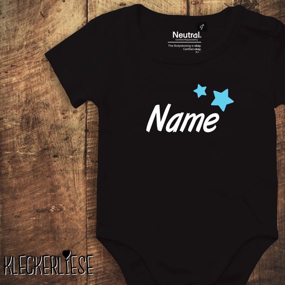 kleckerliese Babybody Body "Name Wunschname Sterne" Fair Wear