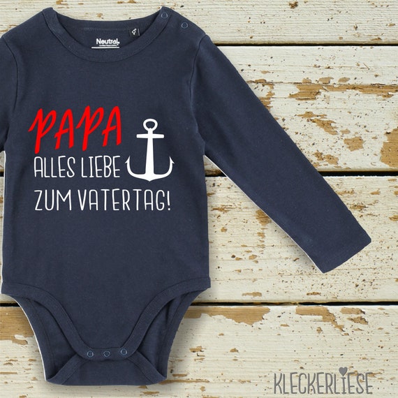 Kleckerliese Father's Day Long Sleeve Bodysuit "Dad Happy Father's Day! Anchor" Fair Wear Organic Baby Bodysuit