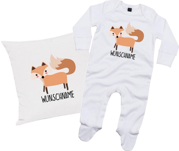 kleckerliese Geschenkset Geburt Kissen Schlafanzug mit Tiermotiv "Fuchs" Fair Wear mit Kissenfüllung