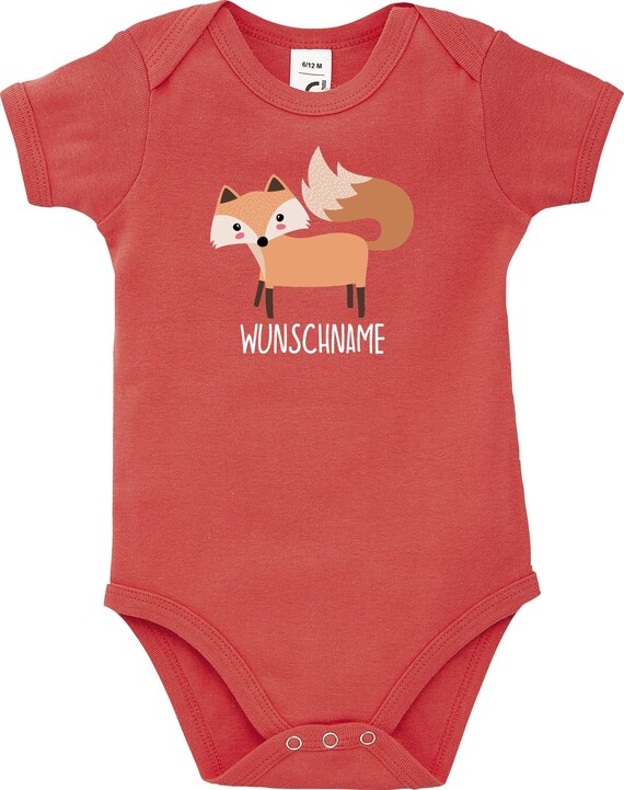 Kleckerliese Baby Body mit Wunschnamen "Fuchs" Jungen Mädchen Kurzarm mit Aufdruck Motiv