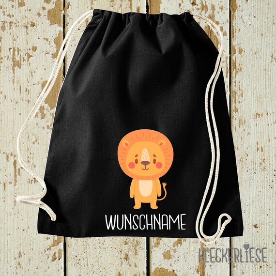 Kleckerliese Gymsack "Animal motif with desired name Lion" desired text name backpack bag fabric bag gym bag school enrollment 27 colors