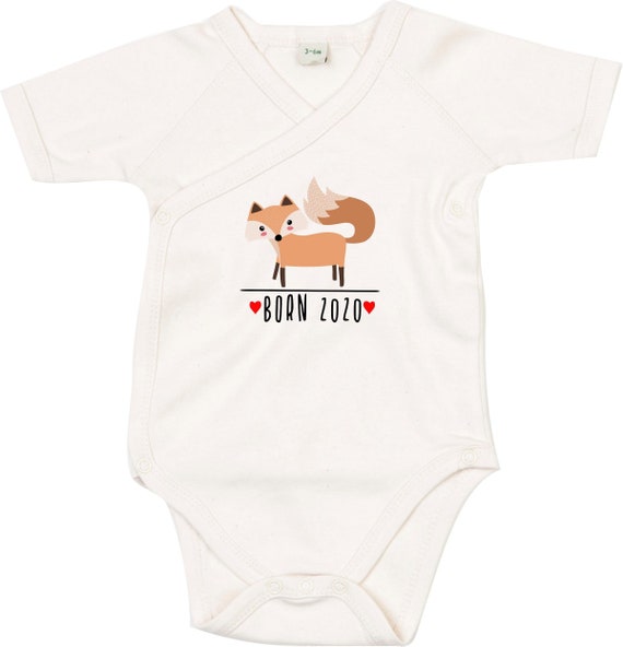 kleckerliese Wickel Baby Body "Born 2020 2021 2022 Tiermotiv Fuchs" Babybody Strampler Wickelbody Organic Kimono Kurzarm