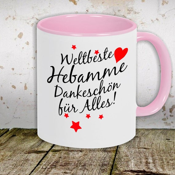 kleckerliese Kindertasse Teetasse Tasse Motiv "Weltbeste Hebamme Dankeschön für alles!" Milch Kakao Kaffeetasse
