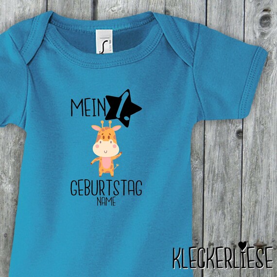 Baby Body mit Wunschname "Mein 1. Geburtstag Giraffe mit Wunschname" Babybody Strampler Jungen Mädchen