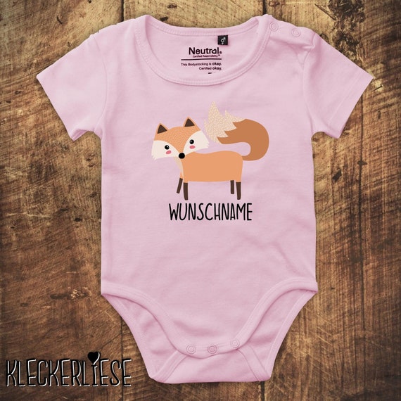 kleckerliese Babybody Body "Wunschname Fuchs" Fair Wear