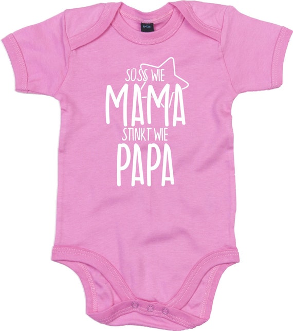 kleckerliese Baby Body "Süss wie MAMA stinkt wie PAPA" Babybody Strampler Jungen Mädchen Kurzarm