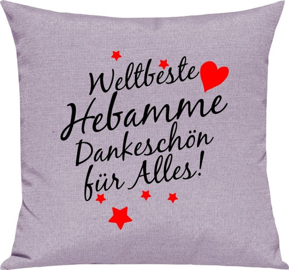 kleckerliese Kissen "Weltbeste Hebamme Dankeschön für Alles!" Kissenhülle Deko Sofa mit Kissenfüllung