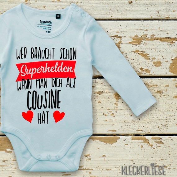 Langarm Babybody Body "Wer braucht Superhelden wenn man dich als Cousine hat" Fair Wear