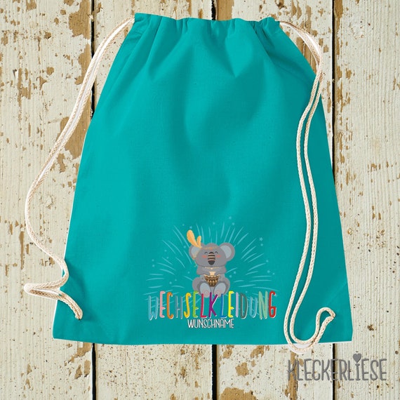Kleckerliese Turnbeutel "Wechselkleidung Koala Wunschname" Rucksack Bag Stoffbeutel Gymsack Kita Schule  Einschulung Wechselsachen 27 Farben