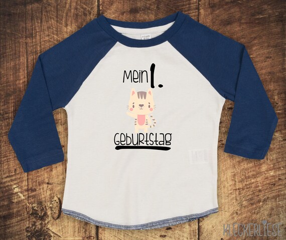 Kleckerliese Baby Kinder T-Shirt Langarmshirt "Mein 1. Geburtstag Katze" Raglan-Ärmel Jungen Mädchen