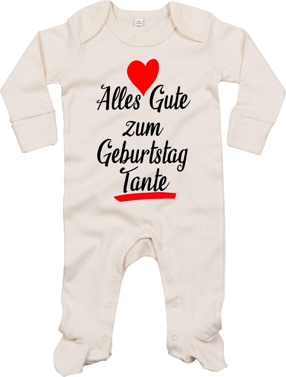 Kleckerliese Baby Schlafanzug "Alles Gute zum Geburtstag Tante" Sleepsuit Langarm Jungen Mädchen Einteiler Strampler