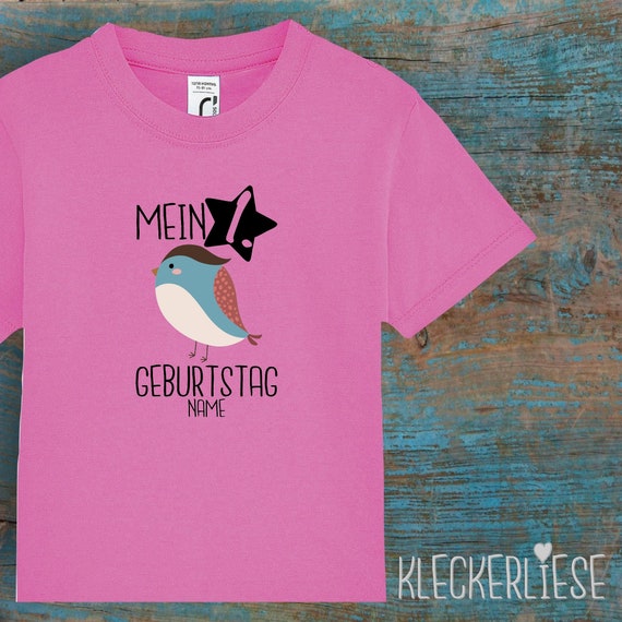 Kinder Baby Shirt mit Wunschname Kleinkind "Mein 1. Geburtstag Vogel mit Wunschname" T-Shirt Jungen Mädchen