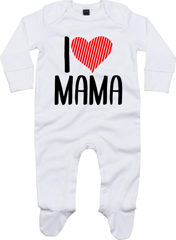 Kleckerliese Baby Schlafanzug "I Love Mama" Sleepsuit Langarm Jungen Mädchen Einteiler Strampler